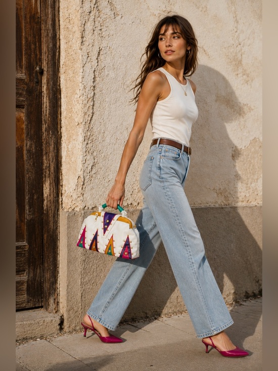 samir Handbags - NWT Vintage Samir Handbags White Leather Studded Colorblock Satchel USA